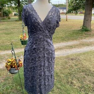 Tiered ruffle lace dress with bead and sequin embellishment